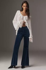 Anthropologie Pilcro Pull On Retro Flare Velvet Jeans Pants Blue Size 25 NWT