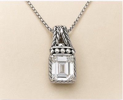 JAI Sterling Silver Emerald Cut White Topaz 3.40ct Enhancer Pendant
