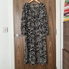 Wallis Monochrome Zebra Print Ruffle Frill Long Sleeve Split Midi Dress UK 10