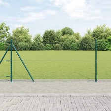 WALPLUS Fence with Posts Green 1x10 m Heavy-Duty PVC-Coated Steel Mesh Roll