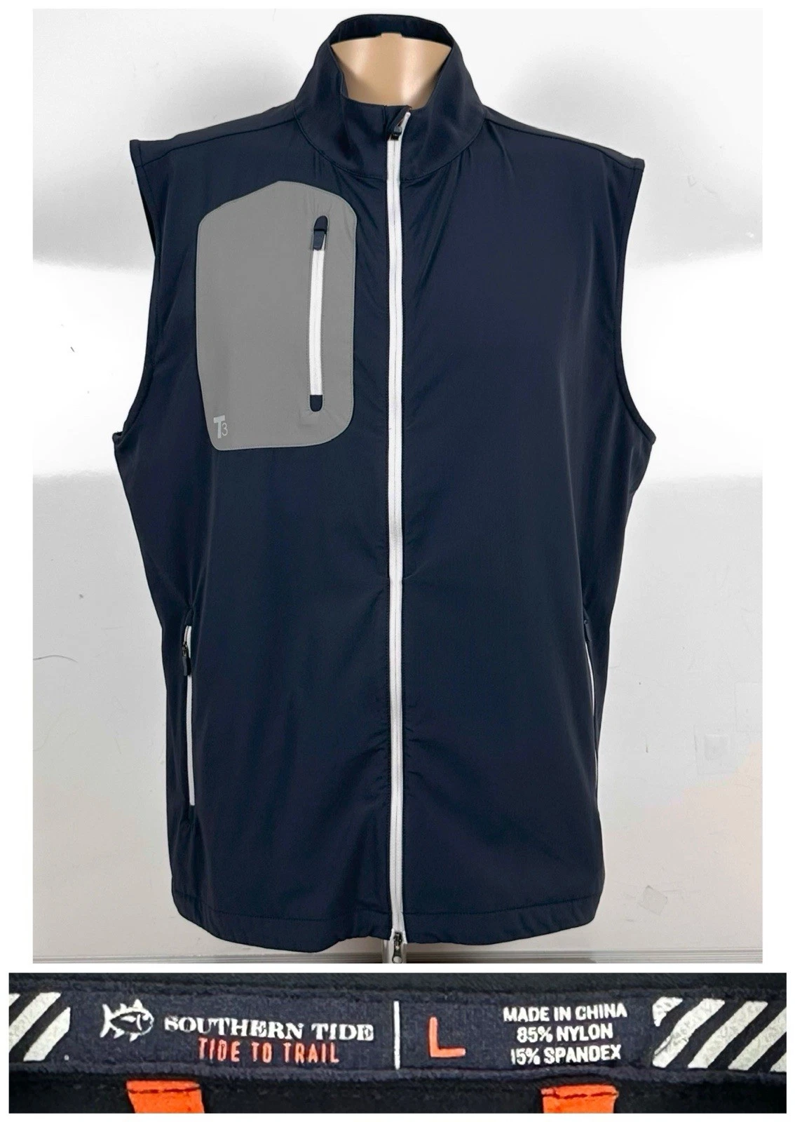 Southern Tide Bowline Performance Fishing Mens Large Sleeveless Full Zip Vest