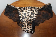 Victoria's Secret Cheeky Panty Leopard Stretch Satin w/ Lace Back L