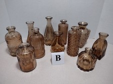 11 Glass Amber / Lt. Brown Small Bud Vases Bottles 3.5 to 6” Tall Decorative (Lo