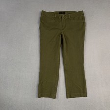 Banana Republic Pants Womens 10 Dark Green Straight Crop Flat Front Cotton Twill