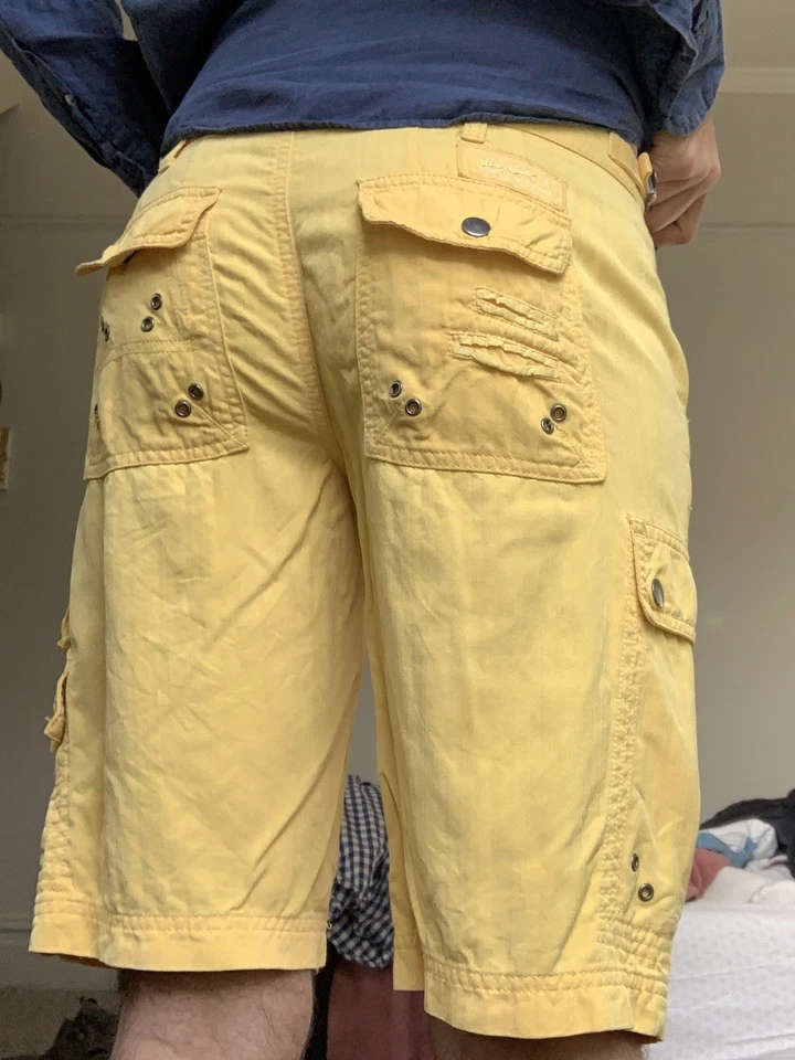 DA-NANG CARGO Washable Silk BLEND Bermuda Shorts YELLOW - XS Granola Rave Y2K - Image 2 of 4
