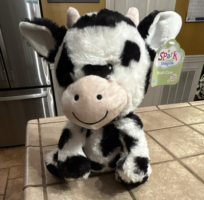 Spark Create Imagine Black/White Cow Plush w/ Sound, With Tags, Small 6-14 in