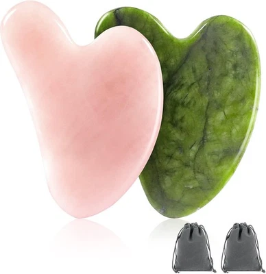Yosemy 2Stk Gua Sha,1Stk Jade Gesicht Massagestein+1Stk Rosenquarz Guasha Stein