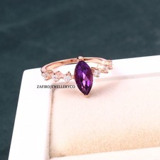 Natural Amethyst Ring, Marquise Cut Amethyst, 925 Sterling Silver, Wedding Ring