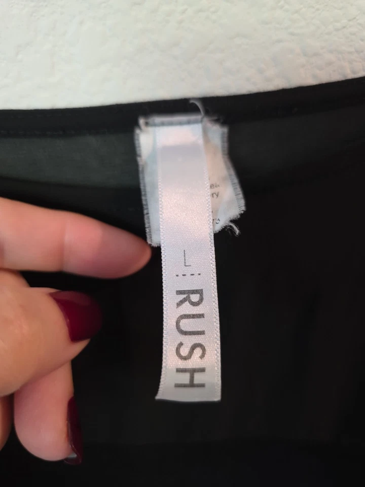 Top negro oscuro romántico de colección Y2K para mujer con hombros y mangas transparentes talla LG Foto 3 de 4