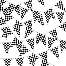 100 ft Black and White Checkered Flag Banner, 48Pcs Racing Flags Race Car Pen...