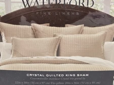 WATERFORD FINE LINENS 2 CRYSTAL QUILTED KING SHAMS GOLD NEW IN PKG 38" BY 22"