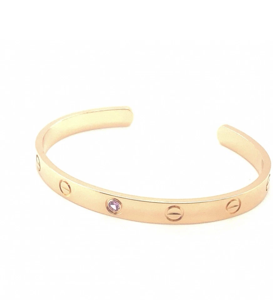 💯Authentic Cartier Rose Sapphire Love Cuff Bracelet Size 18