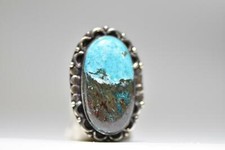 Turquoise ring long Navajo vintage sterling silver women