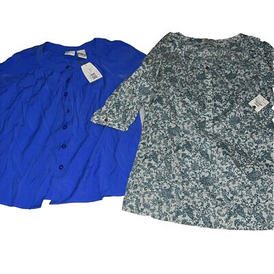St. Johns Bay Shirt Womens Large Teal Floral Long Sleeve Button up + White Stag