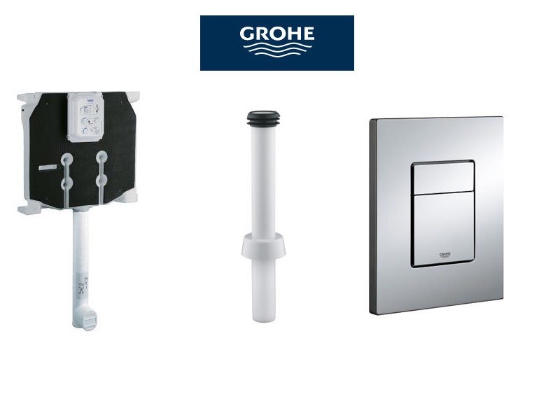 CASSETTA SCARICO INCASSO WC GROHE CON PLACCA CROMO SKATE COSMOPOLITAN + CANOTTO