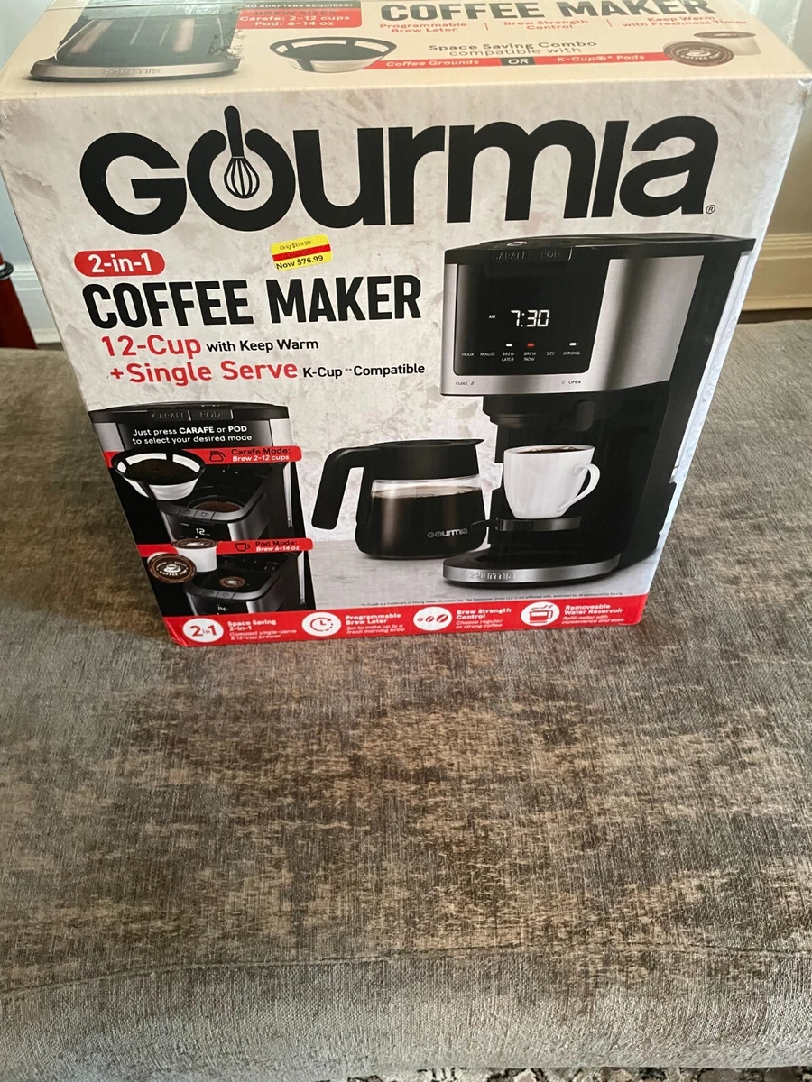 Gourmia 2-in-1 Single Serve & 12-Cup Coffee Maker with Keep Warm,  Compatible with