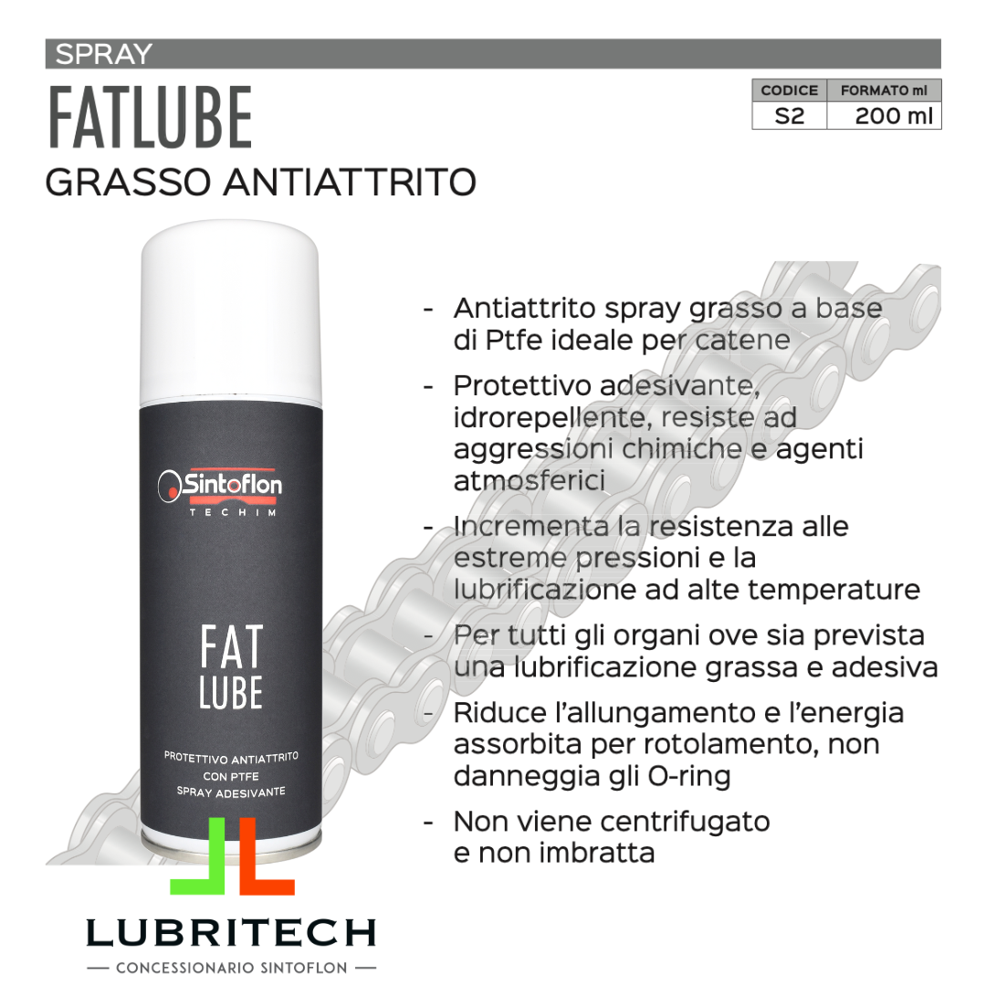 Sintoflon FATLUBE SPRAY CATENE con PTFE grasso adesivante antiattrito FAT LUBE