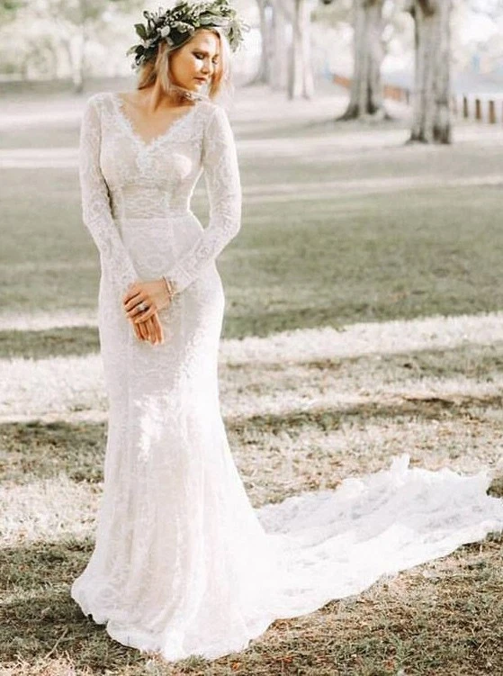 Simple Wedding Dresses With Sleeves | Wedding Dresses Guide | Simple  wedding dress with sleeves, Flowy wedding dress boho, Wedding dresses simple