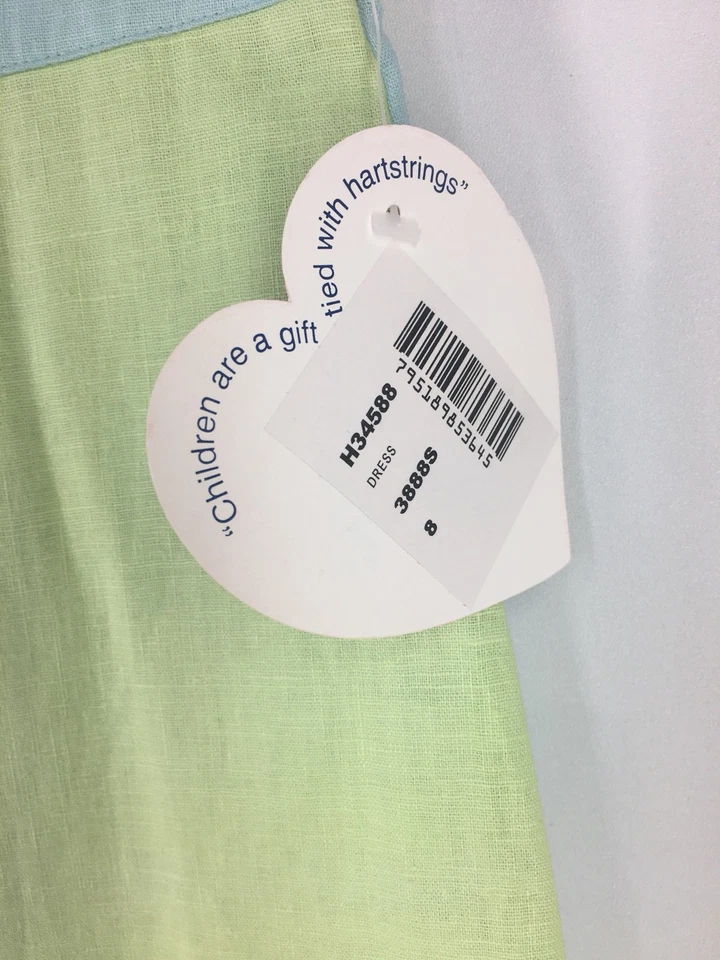 Girl's 8 HARTSTRINGS Dress Sleeveless AQUA BLUE LIME GREEN Shift Easter Linen - Image 2 of 4