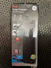 GE Pro 7-Outlet Surge Protector, 2 USB Ports, 3 Ft Extension Cord, 1780 Joules,