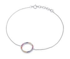 Sterling Silver Rainbow Sapphire CZ Circle of Life Ladies Bracelet Adjustable