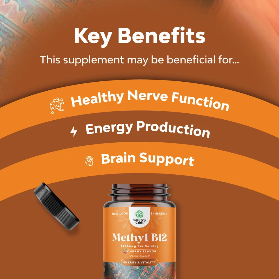 Vitamina mastigável B12 1000 mcg - Vitamina vegana B12 metilada para suporte cerebral - Imagem 4 de 4