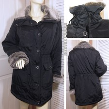 Style&co. Womens Black Jacket With Faux Fur, Zipper, Snaps, Big Pockets Medium M