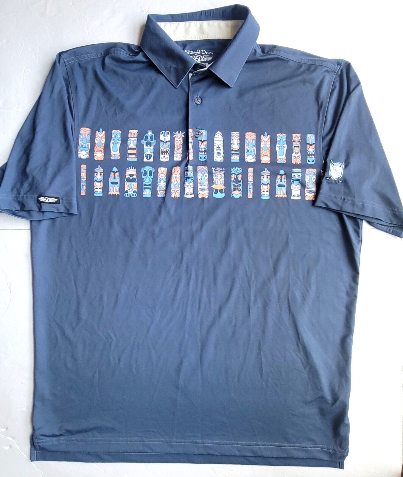 Straight Down Polo Shirt Blue Tiki Hawaiian Golf … - image 1