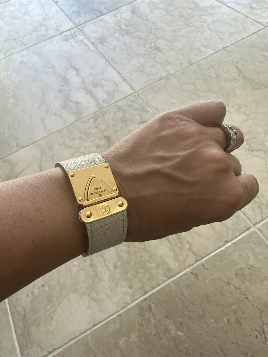 Louis Vuitton White Leather Gold Logo Bracelet