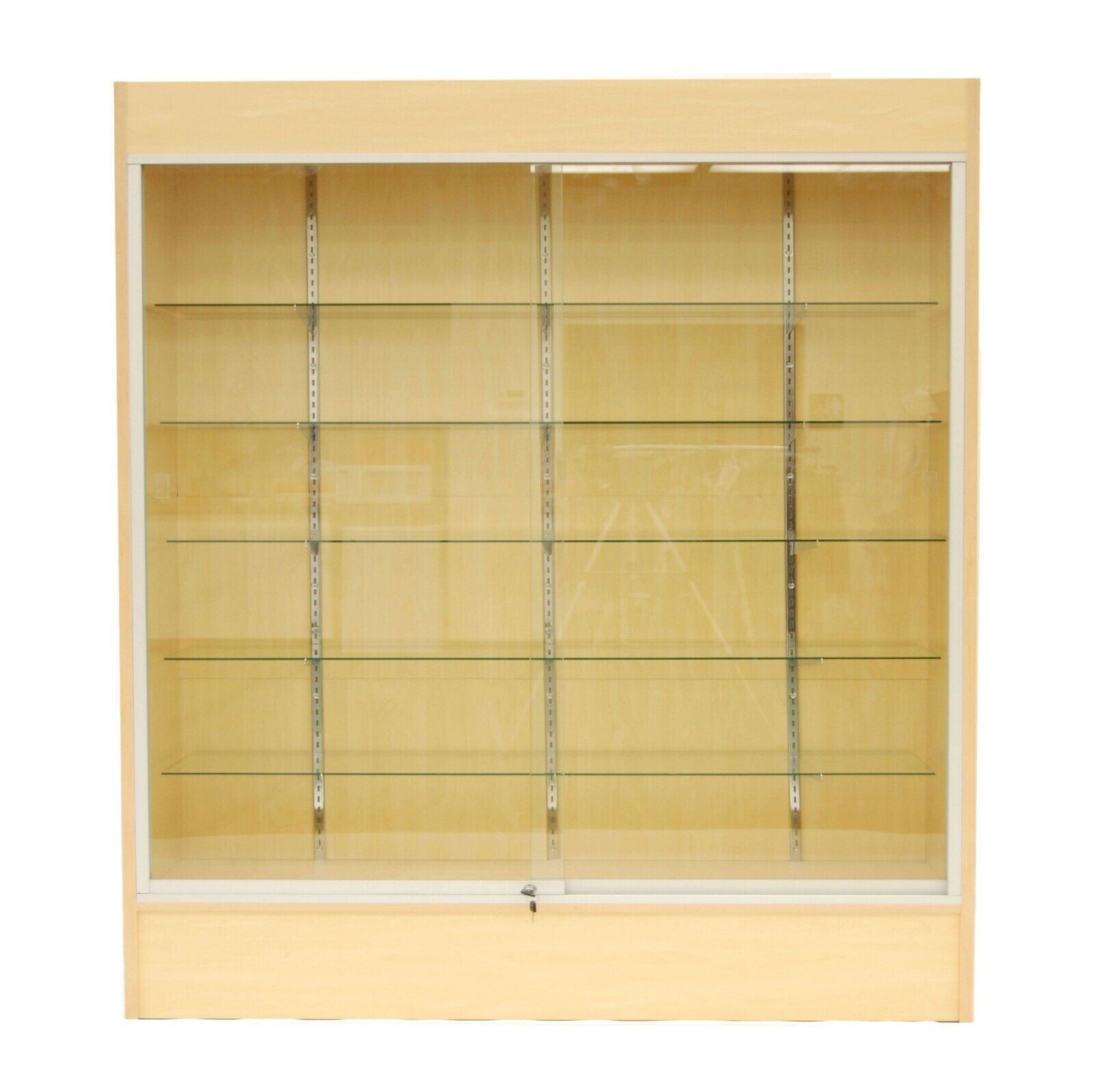 Maple Wood Wall Tower Display 70 Inch Showcase with Adjustable Shelving & Lights
