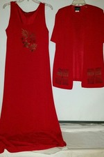 / Positive Attitude Dress &Jacket Red Size 14  Poly blend Floral Embellishments