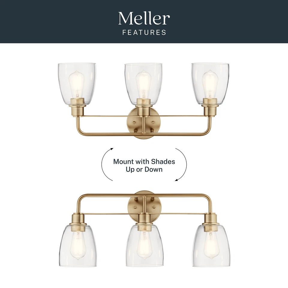 Luz de tocador de baño Kichler 55102 Meller 3 luces 24" W - roja Foto 2 de 4