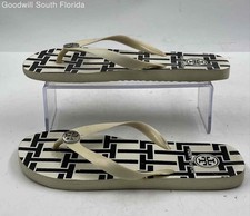 Authentic Tory Burch Womens White Black Monogram Flat Flip Flop Sandals Size 7