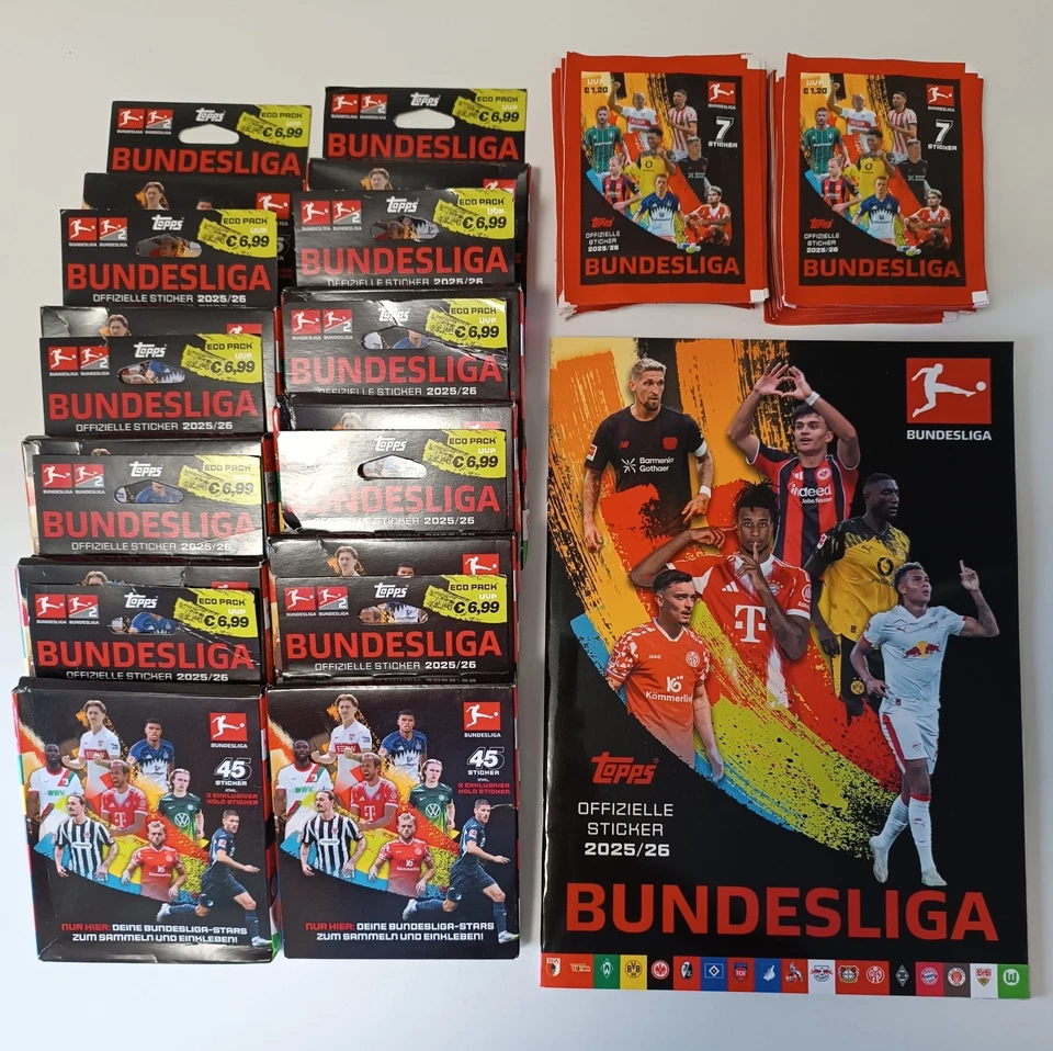 Topps Bundesliga Sticker 25/26 100 Tüten + 10 Eco Packs + Album - Bild 1 von 4