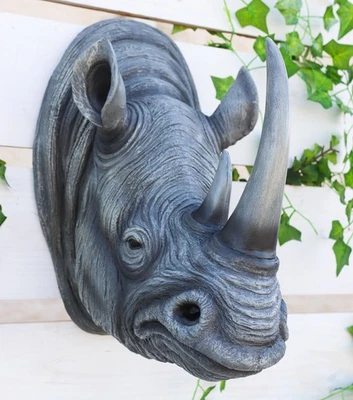 Large 15" Tall Wild Life Realistic Rhinoceros Head Wall Mounted Sculpture by DWK