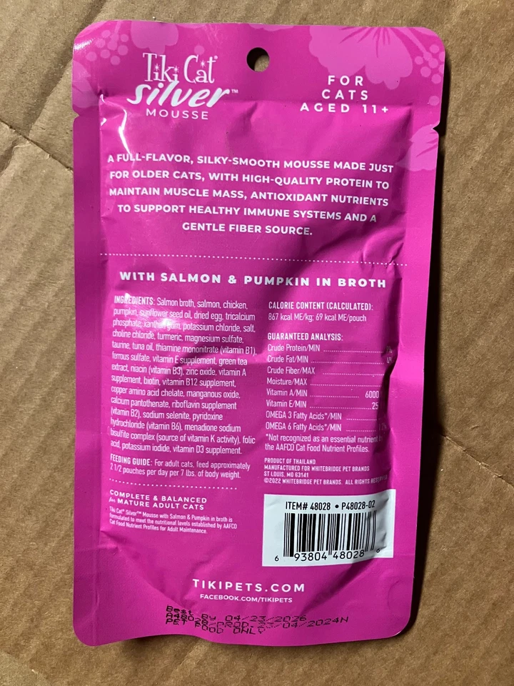 9 pack Tiki Cat Silver Mousse with Salmon & Pumpkin in Broth - 9 pouches BB 4/26 - Image 3 of 4