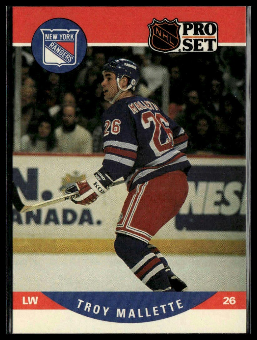 1990-91 Pro Set #492 Troy Mallette RC New York Rangers