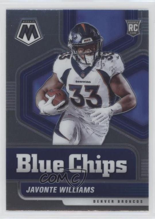 2021 Panini Mosaic Blue Chips Javonte Williams #14 Rookie RC