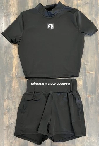 Alexander Wang Black Sz M Mockneck Shirt And Shorts Logo Short Sleeve