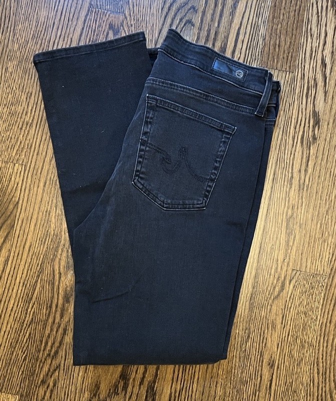 AG Jeans Mari Stretch Straight Sz 31 R Women Black High-rise Adriano Goldschmied