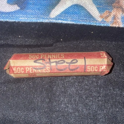 1943 STEEL LINCOLN WHEAT CENT PENNY ROLL (50 coins) STEEL PENNY, good condition