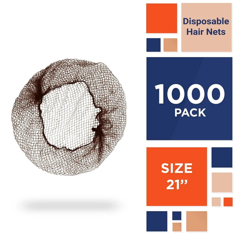 Brown Nylon Hair Nets 21" 1000ct Disposable Hairnets Caps w/ Elastic Edge Mesh - Image 2 of 4