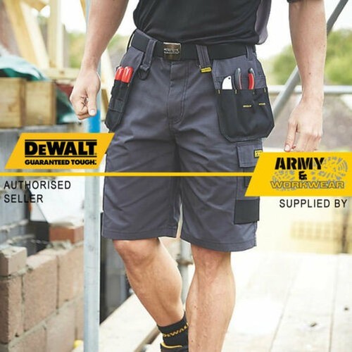 DeWalt Mens Work Shorts Grey Tuff Rip Stop Cargo Holster Pocket Double Stitched