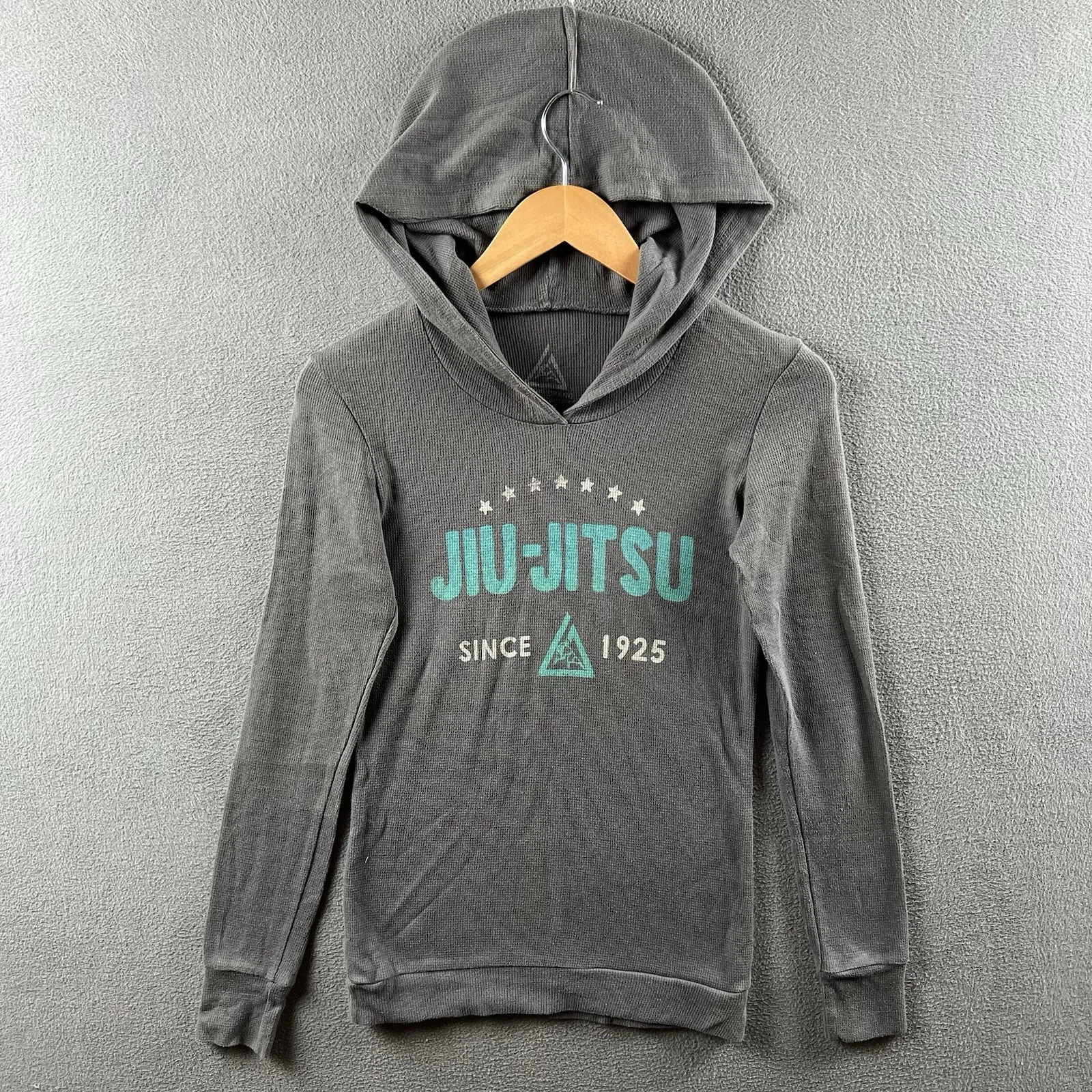 Gracie Jiu Jitsu Hoodie Women’s Small Gray Thermal Waffle Knit MMA Sweatshirt
