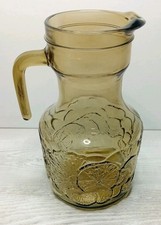 Vintage Italian Fidenza Smoked Glass Fruit Embossed Pitcher Serving Jug
