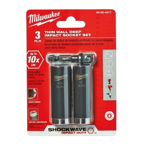 Milwaukee 49-66-4417 SHOCKWAVE Impact 3/8" Drive SAE Deep 6-PT Socket Set, 3PC