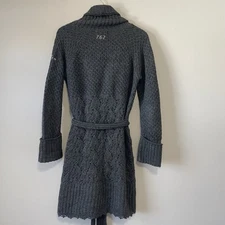 Odd Molly Long Cardigan Sweater S (1)  Gray Wool Alpaca Blend 767 Tie Waist Snap