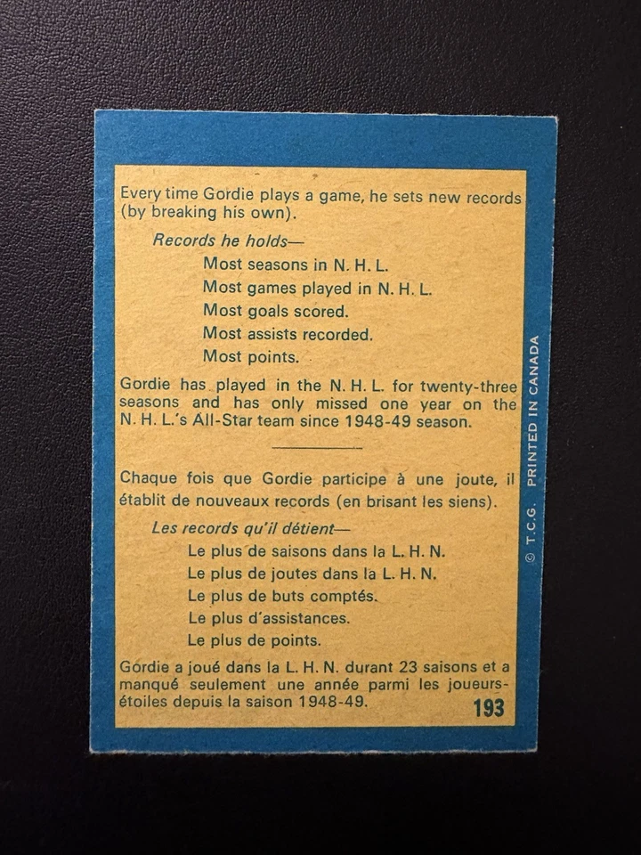 1969-70 OPC O PEE CHEE # 193 GORDIE HOWE RARE WITH # MR HOCKEY VG-EX SHARP!! - Image 4 of 4