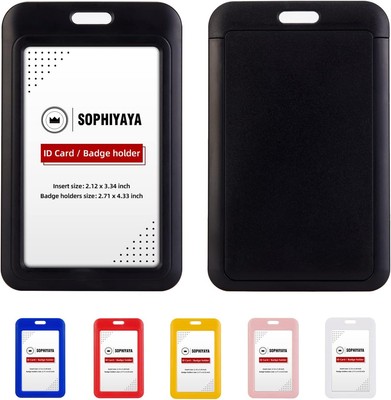 6 Pack Sliding ID Badge Holder Heavy Duty Hard Plastic Vertical 6 Pack, Black 