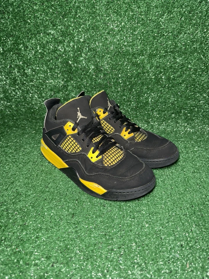 Air Jordan 4 Retro (PS) Shoes Little Kid’s 3Y Thunder Black Yellow BQ7669-017 - Image 2 of 4